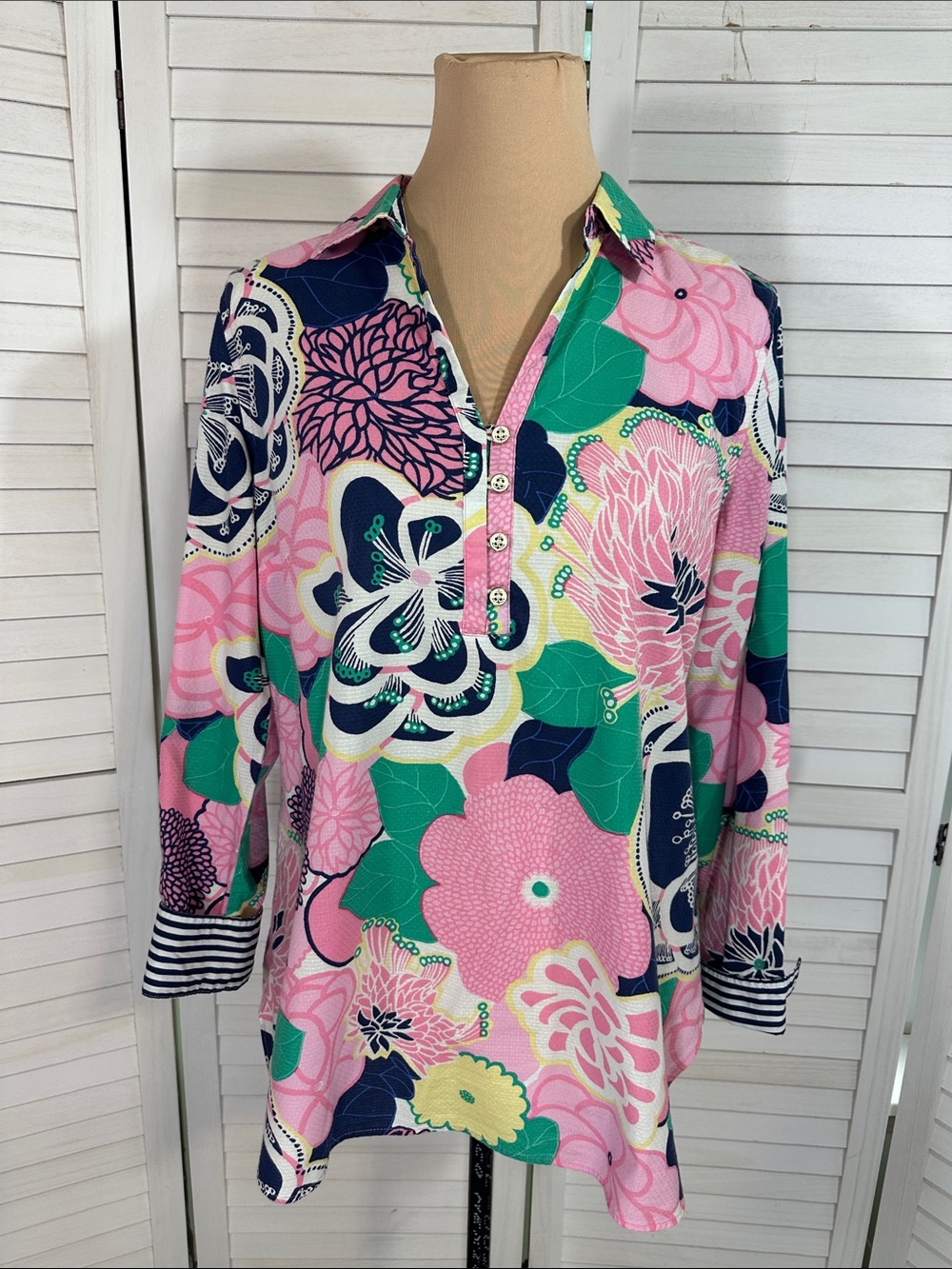 Talbots Floral Cotton Popover Long Sleeve Top Tunic Size Medium - Picture 4 of 14